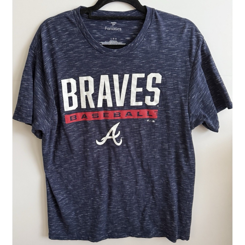 Fanatics Atlanta Braves Logo MLB Baseball T-Shirt Navy Men's Large Cotton Blend